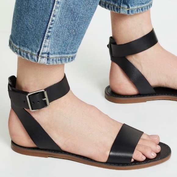New Madewell Black Leather Boardwalk Ankle Strap Sandals 8